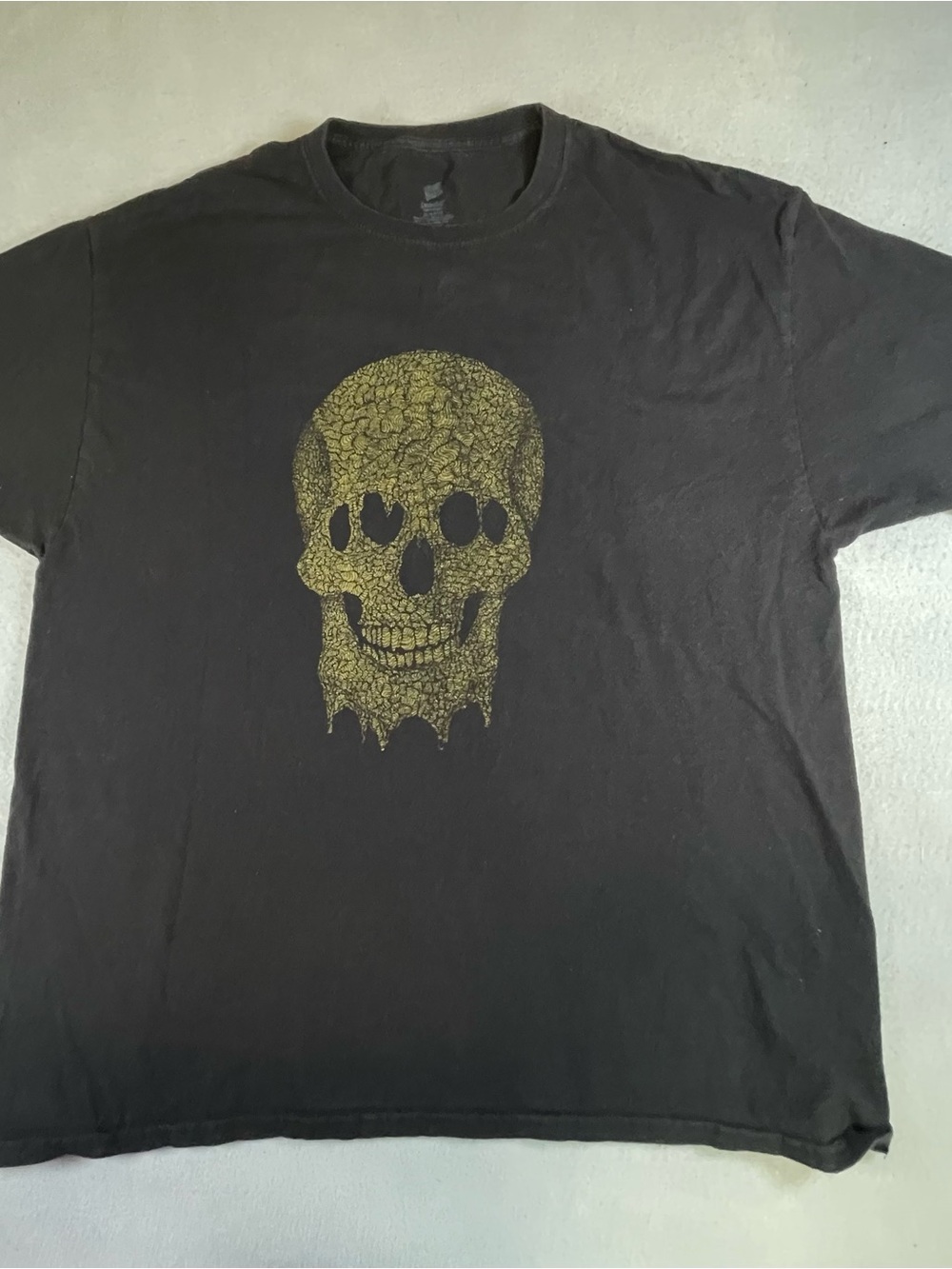 Melting Gold Skull Black T-Shirt XL Intricate Detail On Skull Halloween Unique
